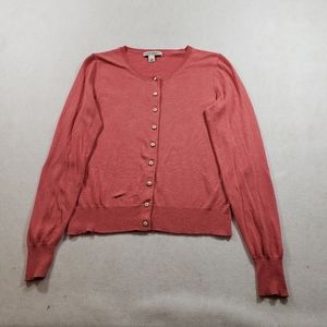 Banana republic cardigan womens coral pink longsleeved button up silk bl…